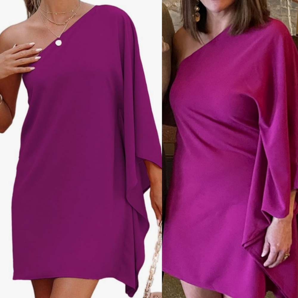 Chic One-Shoulder Magenta Dress